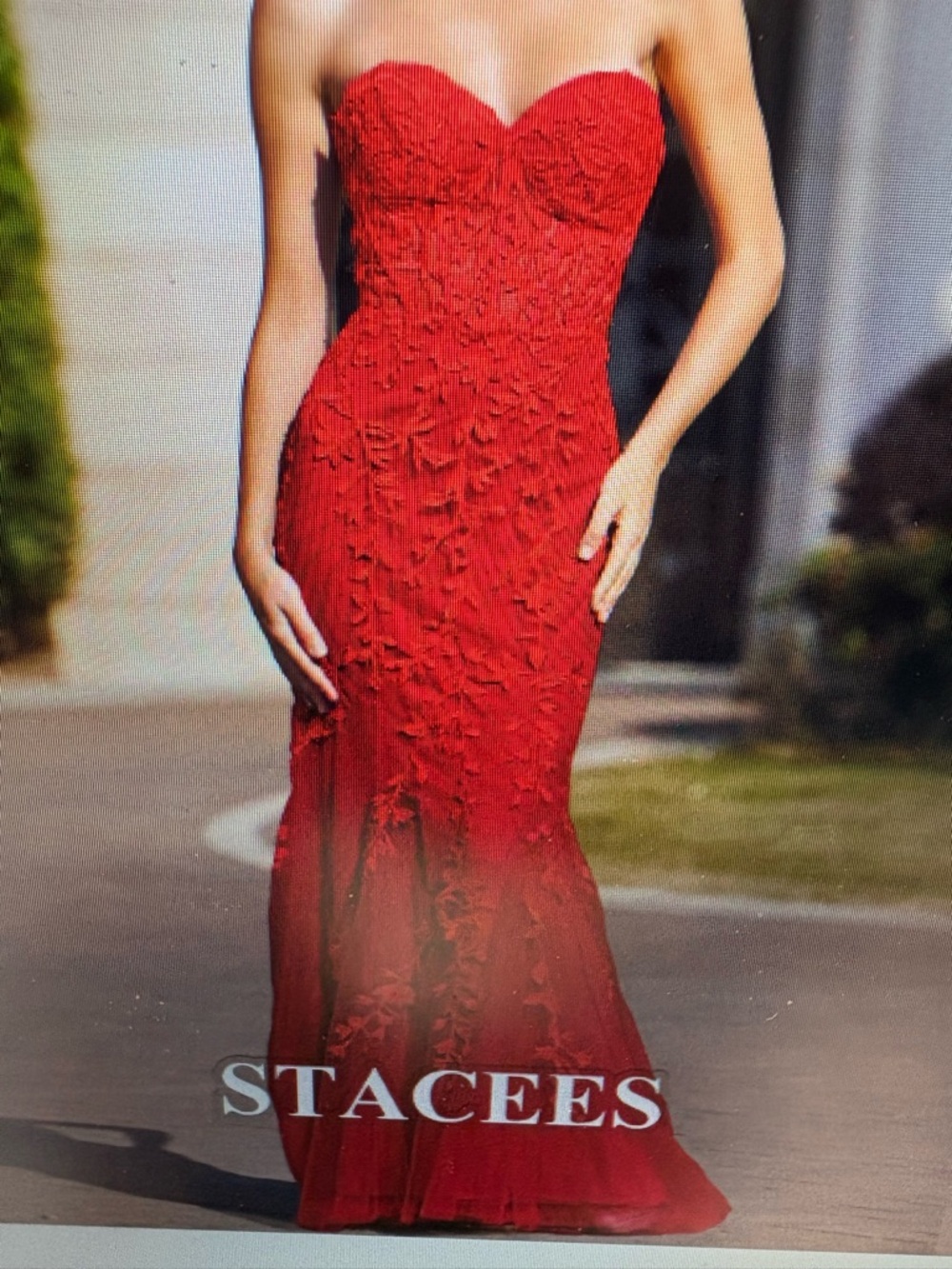 Strapless Lace Evening Gown - Red SIZE 4